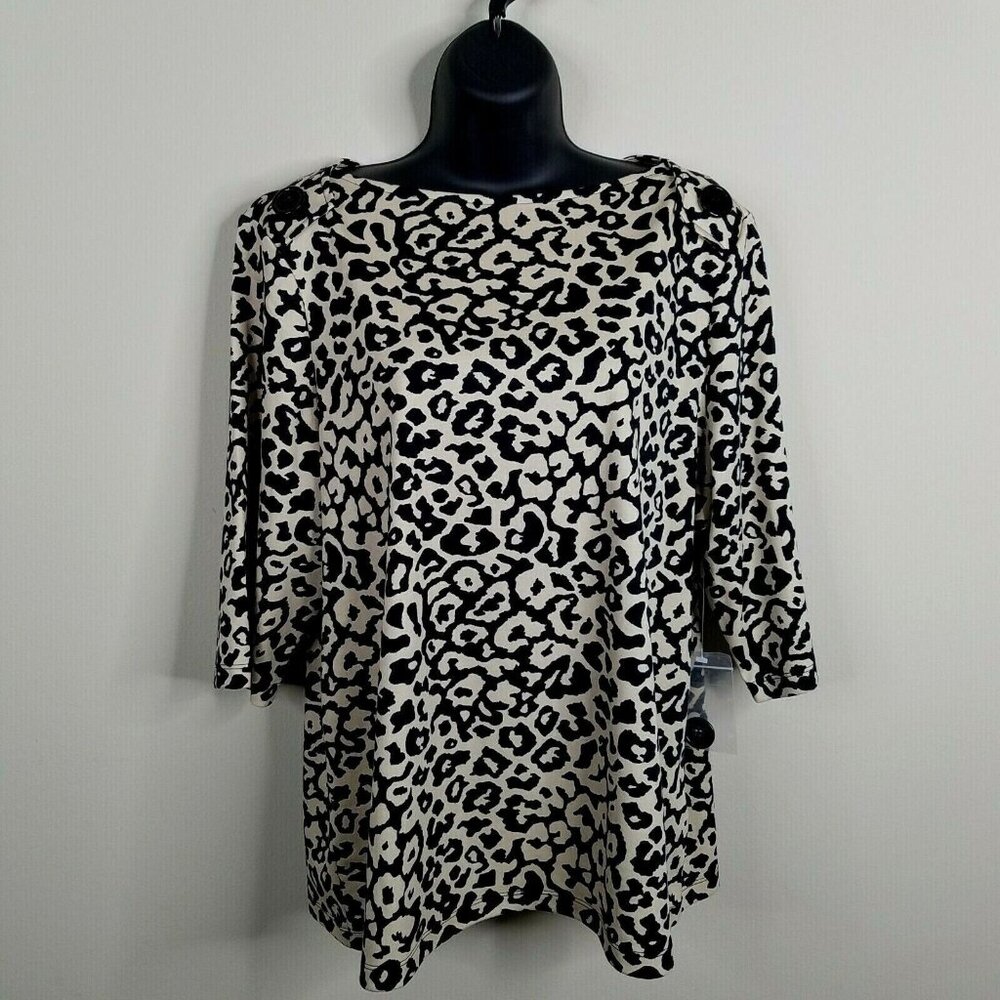 Westbound Petites Womens Animal Print Shirt‎ Size PXL Tan Black Button New